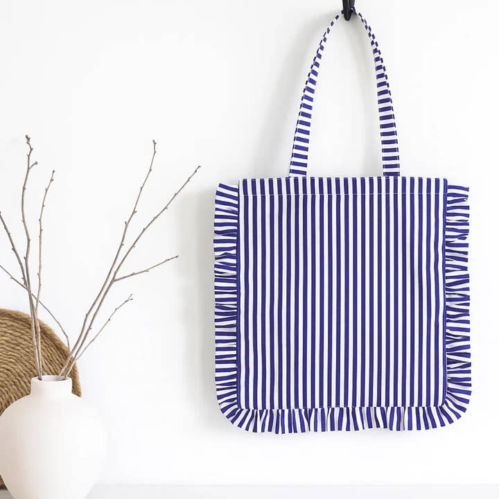 House of Kraft Jewelry & Accessories - Wholesale Tote Bag - Women's - Stripe Ruffle Tote | Canvas Tote Bag | Daily Canvas Tote5