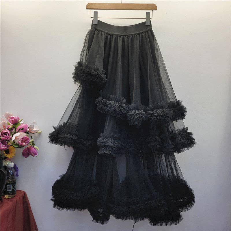 Sanyao Fashion – wholesale Skirt – Women’s – M171 Ruffled Mesh Layered Skirt – High Waist Cake Silhouette6