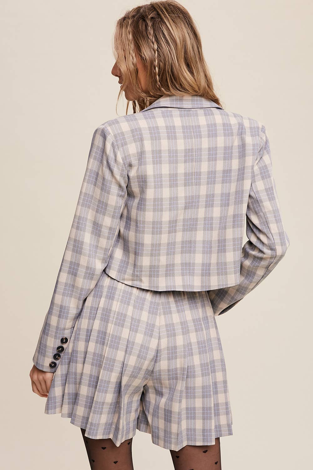 Listicle - Wholesale Top & Short Set (NOT Loungewear) - Women's - Plaid Cropped Blazer & Pleated Skort Set LSET12510