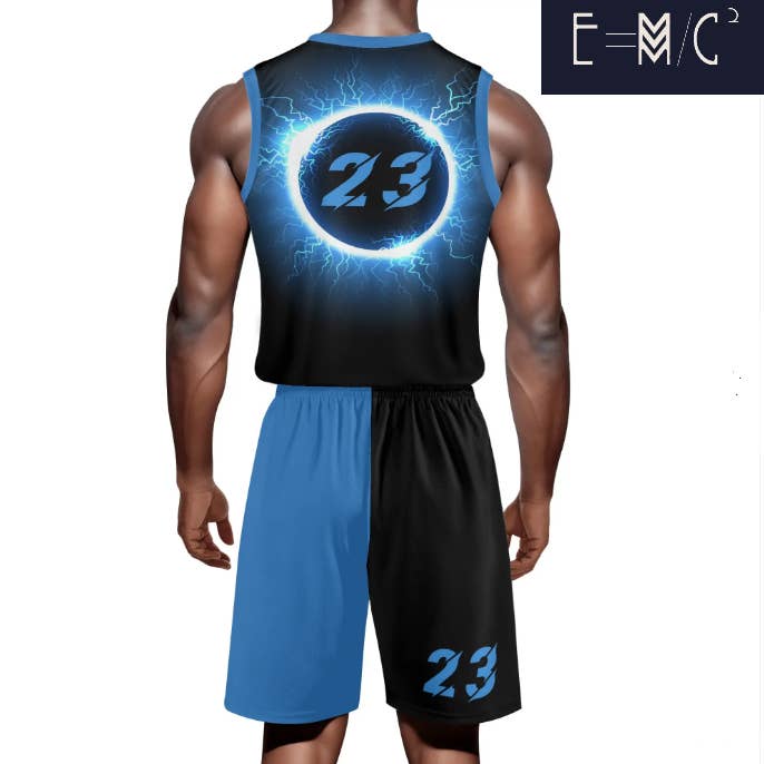 E=M/C2 - Wholesale Team sports jersey – Men's - NEW E=M/C2 Adult Black Hole Blue Basketball Sports Uniform2