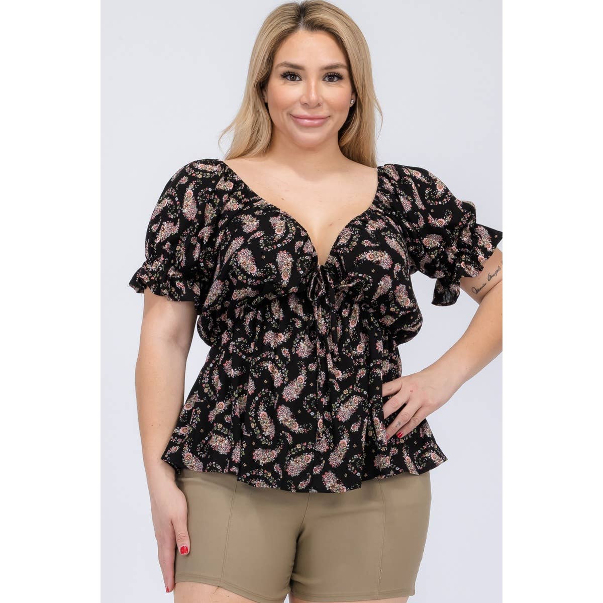 Curve Market – wholesale Blus - Dam – PLUS STORLEK BLOMMIG PAISLEY SLIPS FRONT BLUS0