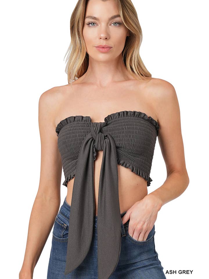 Vanilla Monkey - Wholesale Blouse - Women's - Soft French Terry Smocked Tie Front Tube Top