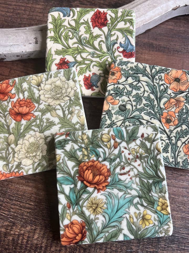Petal and Vine stone coasters - case of 4 for wholesale by The Painted Lily