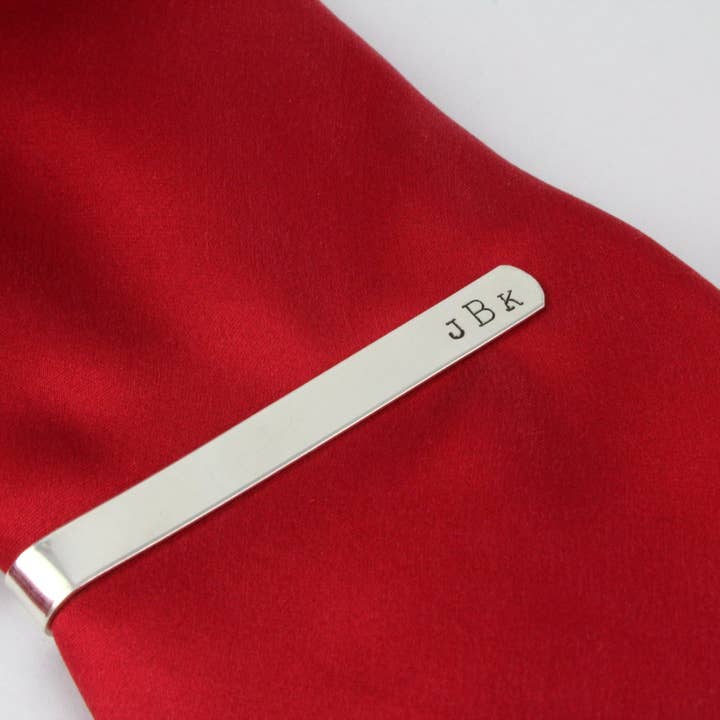 Sterling Silver Monogrammed Custom Tie Bar Groomsmen Gift for wholesale by The Silver Diva
