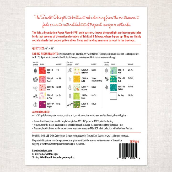 Tamara Kate Design - Wholesale Craft Sewing Kit - The Ibis Quilt Pattern