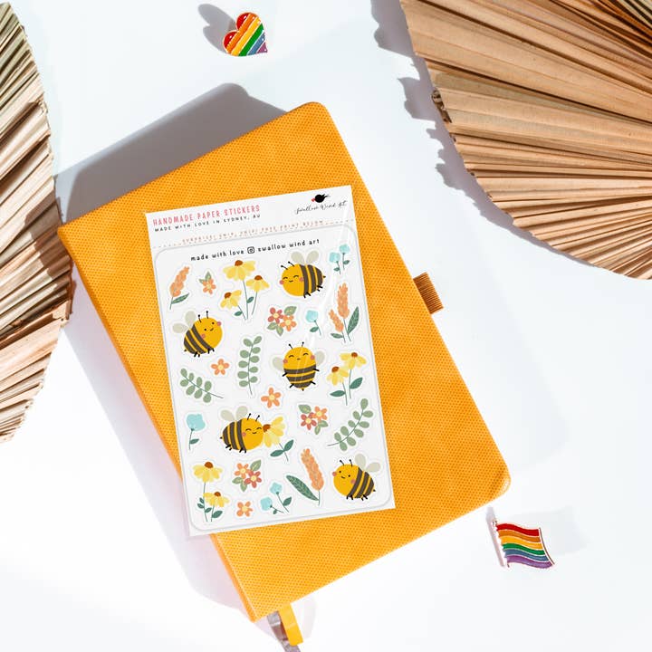 Swallow Wind Art – wholesale Sticker – Sticker Sheet - Bees in a Garden1
