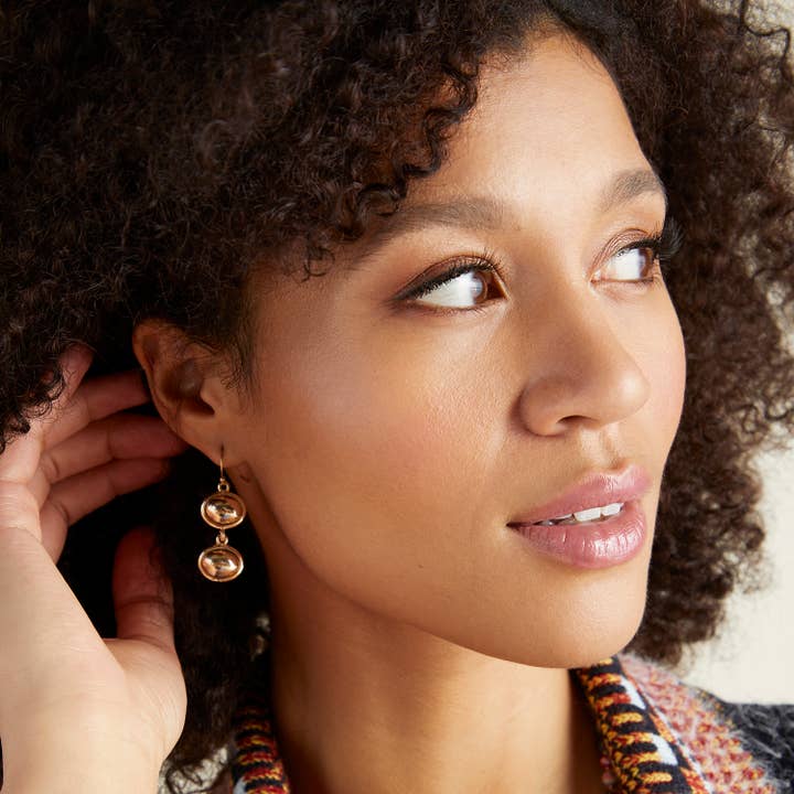 Double Dome Dangle Earrings - Gold for wholesale on Faire