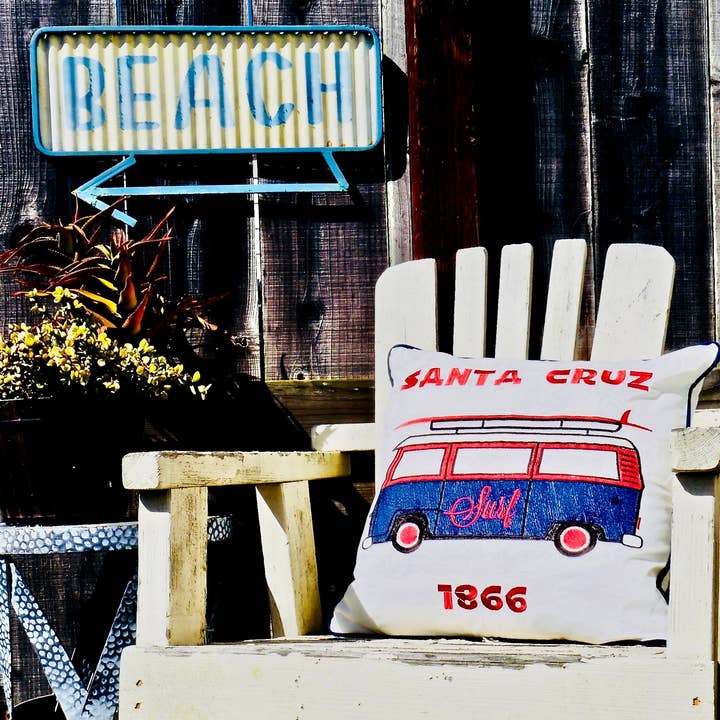 Embroidered Santa Cruz Surf Van Pillow Cover by Luma Vintage for wholesale by Luma Vintage