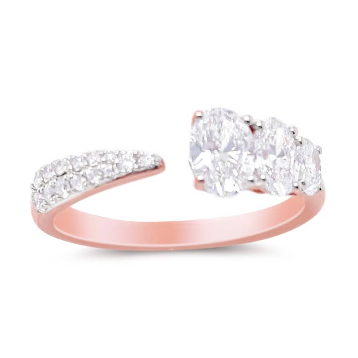 Oval- und Pflaster-Labor-Diamant-Ring mit offenem Band, 0,98 Karat, 14 kt Roségold für den Großhandel von Meira T