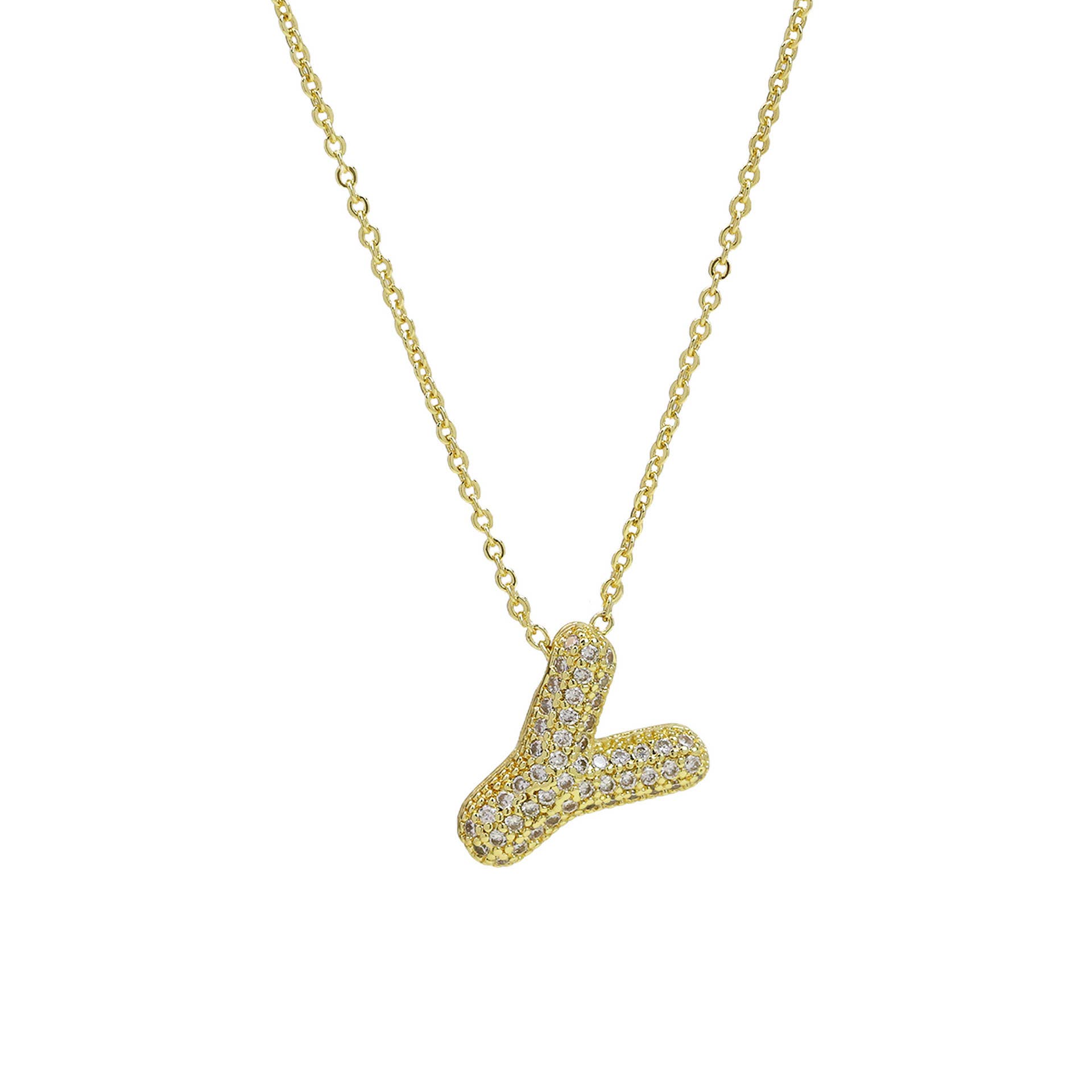 Savvy Bling - Wholesale Pendant/Charm Necklace - Initial CZ Balloon Bubble 18K Gold Necklace56