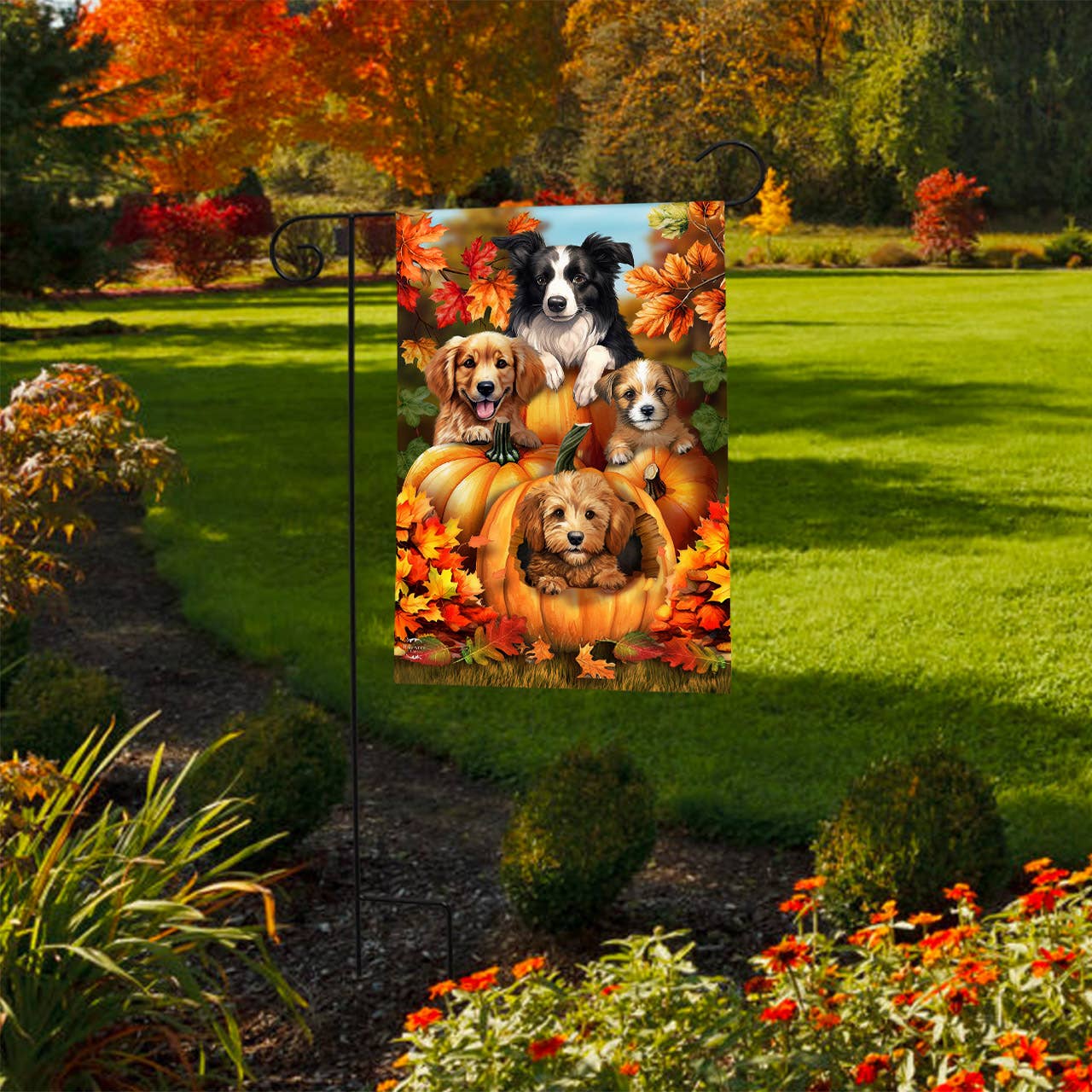 Briarwood Lane - Wholesale Flag - Fall Pumpkin Puppies Garden Flag2