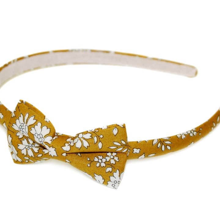 Liberty Capel Bow Suede Lined Alice Band - GGAB308 MUSTARD for wholesale by Goody Gumdrops