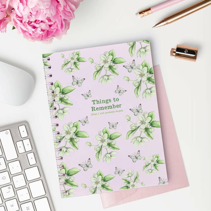 Wire Bound Notebook – Pink Blossom Design Lined Journal for Note-Taking for wholesale by Crumble & Core