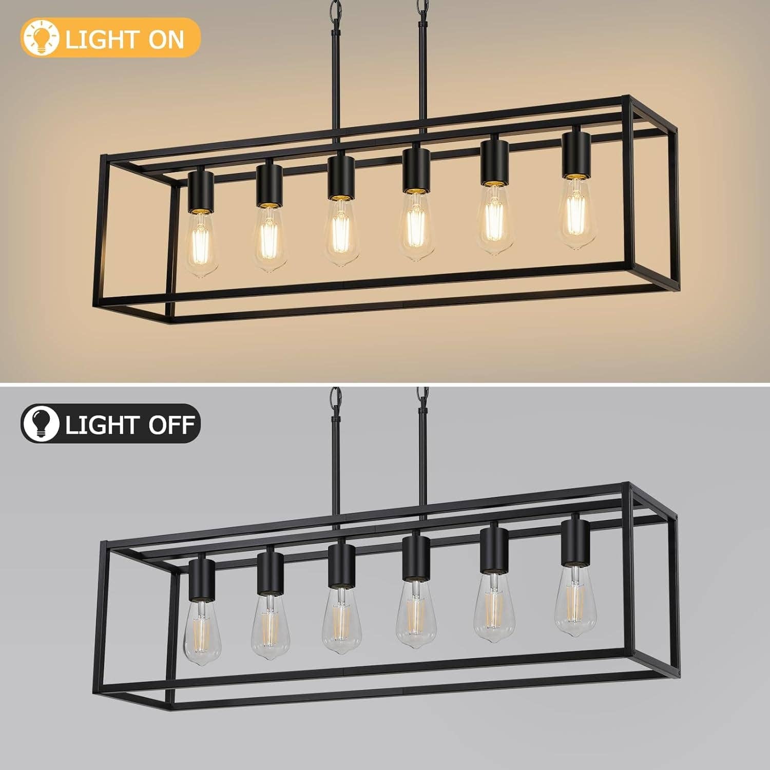 ShipItFurniture - Wholesale Chandelier/Hanging Light - Six Light Black Linear Chandelier With Adjustable Height4