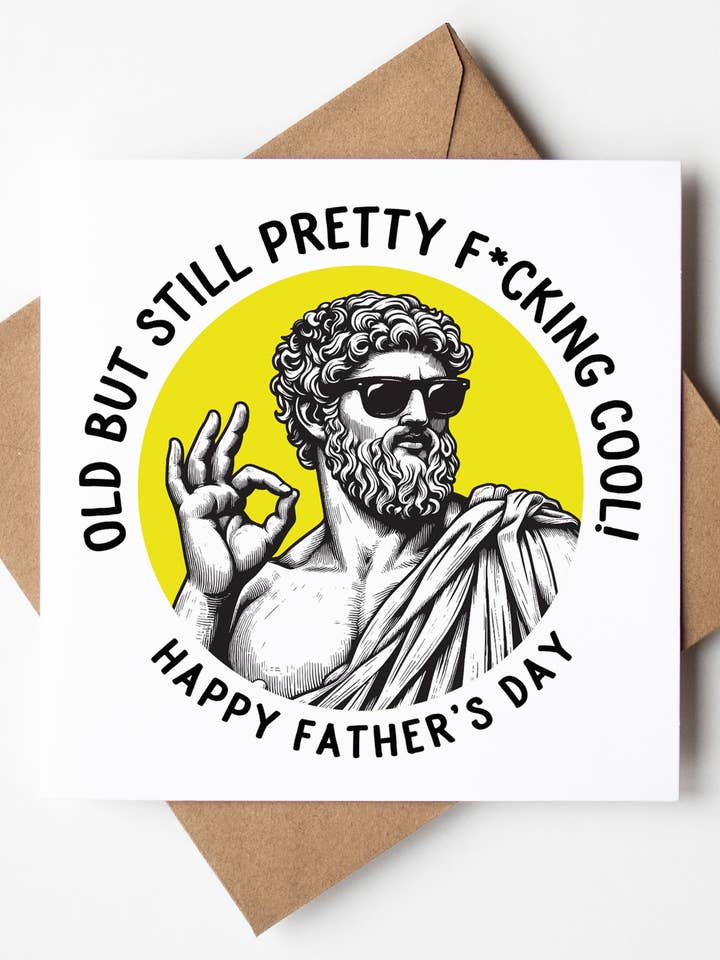 Gammel, men stadig ret fed! Glædelig fars dag. Statue Dude Kort (Pakke med 6) for engroshandel hos Sweary Card Lady