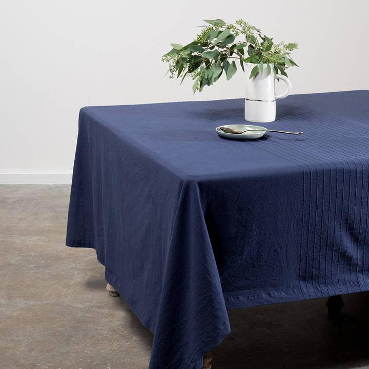 Washed Linen-Cotton Tablecloth- Navy for wholesale by Thyme and Sage Home Textiles