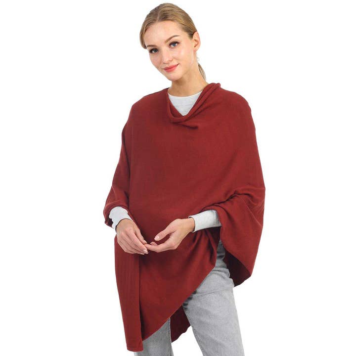 SERENITA - Wholesale Poncho - Women's - Bias Solid Fine Knit Woven Poncho Wrap Dimond Draping