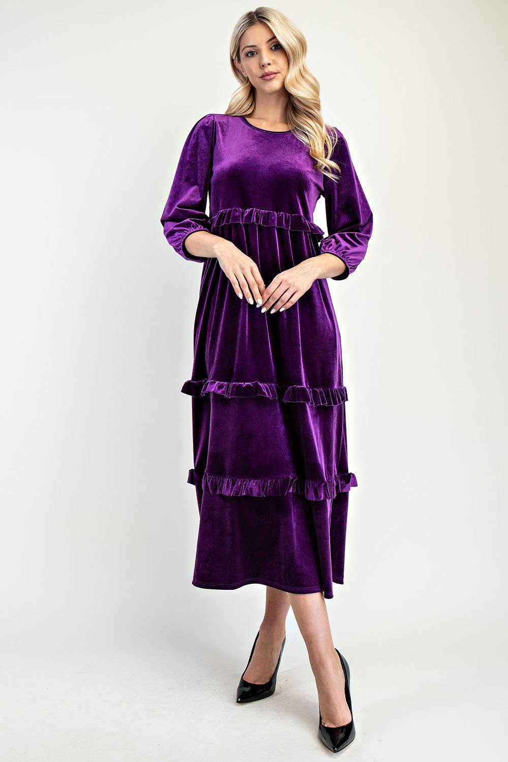 Celeste Clothing – wholesale Klänning - Dam – PLUS SIZE ELEGANT BLYGSAM KLÄNNING I SAMMET -MD33897-PL34