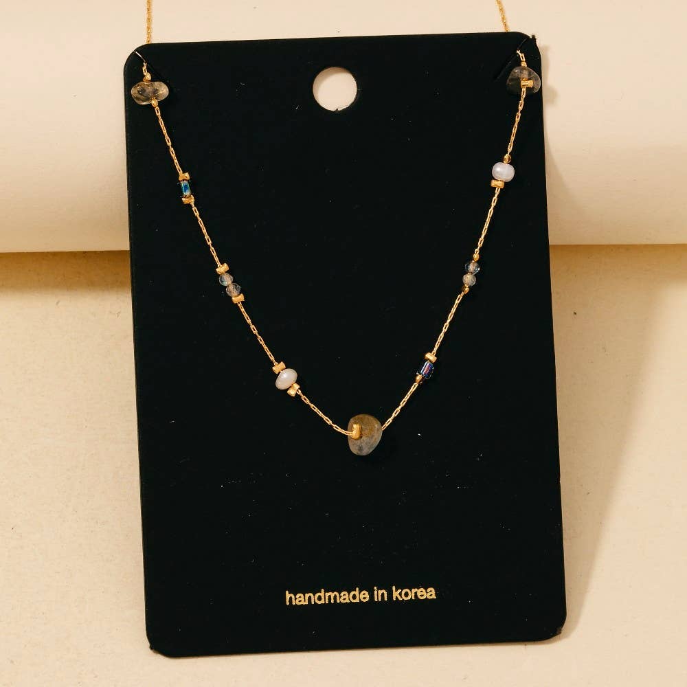 Anarchy Street - Wholesale Link & Chain Necklace - Pearl And Chip Stone Station Beads Chain Necklace5