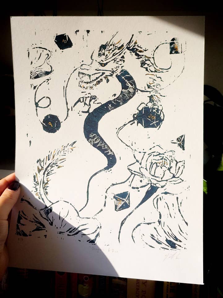 Dragons and Dice Print for wholesale by NMC Design Studio