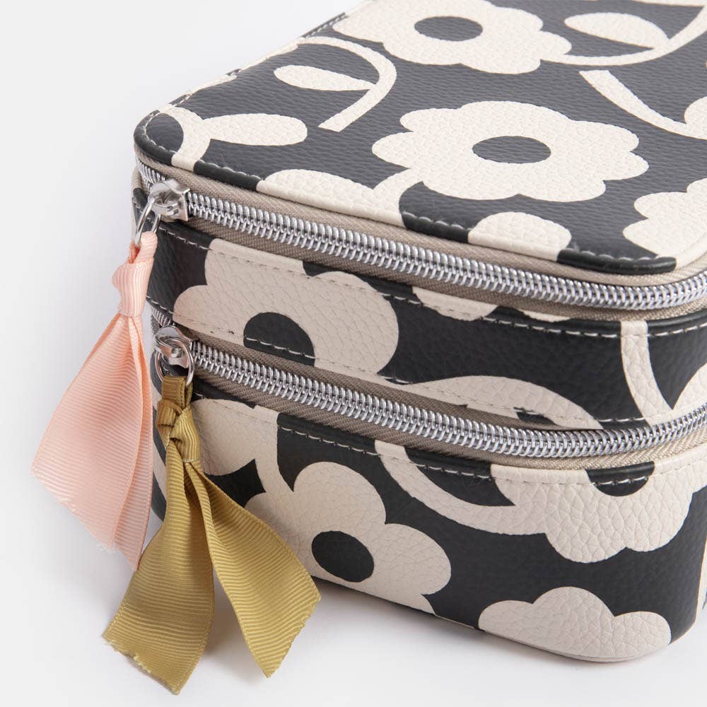 Caroline Gardner - Wholesale Makeup/Cosmetic Bag - Charcoal Mono Flower Make Up Bag Organiser4