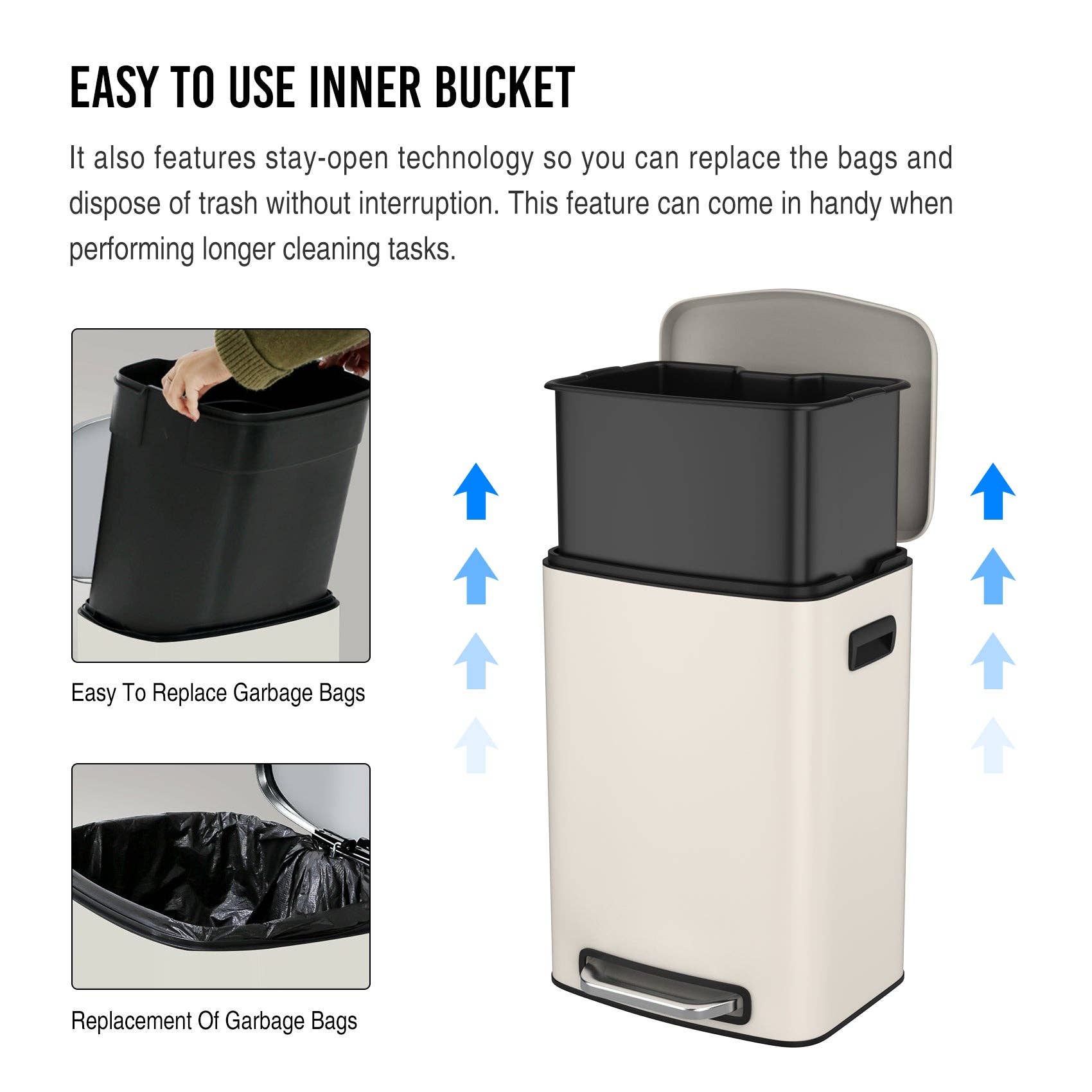 39F Inc. - Wholesale Trashcan/Trash Bin - 13 Gallon White Steel Kitchen Trash Can - Foot Pedal11