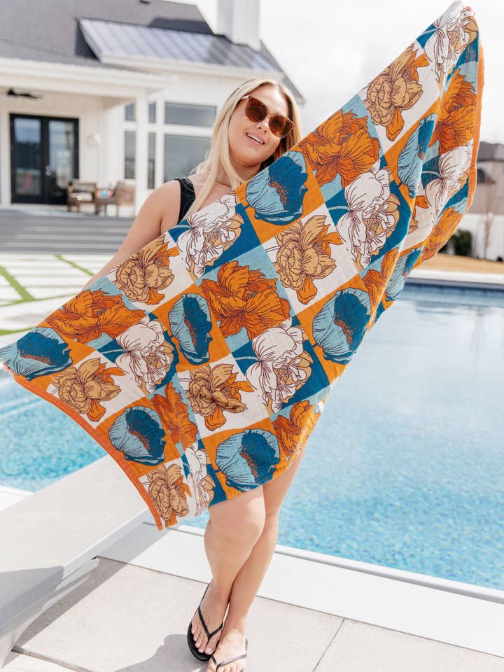 Luxury Beach Towel in Block Floral for wholesale by Bella Nova Style Co