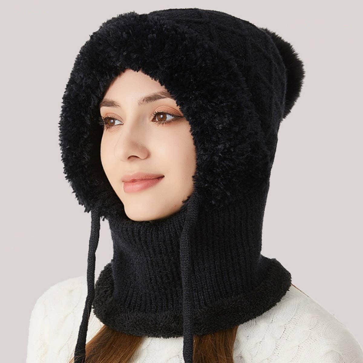 NINEXIS - Wholesale Hat Accessory - Women's - CWAH2208_KNITTED WINTER FLEECE OUTDOOR HAT NECK SET1