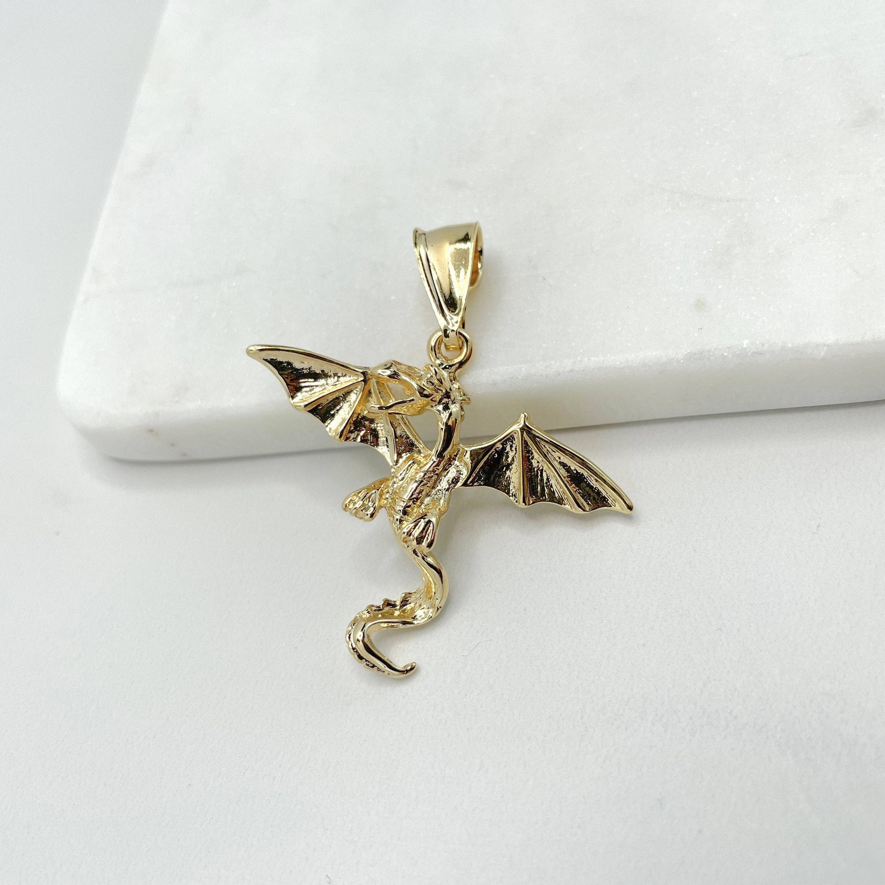 DIJU Jewelry - Wholesale Individual Charm/Pendant - 18k Gold Filled 3D Puffed Dragon Mythology, Dragon Chinese0