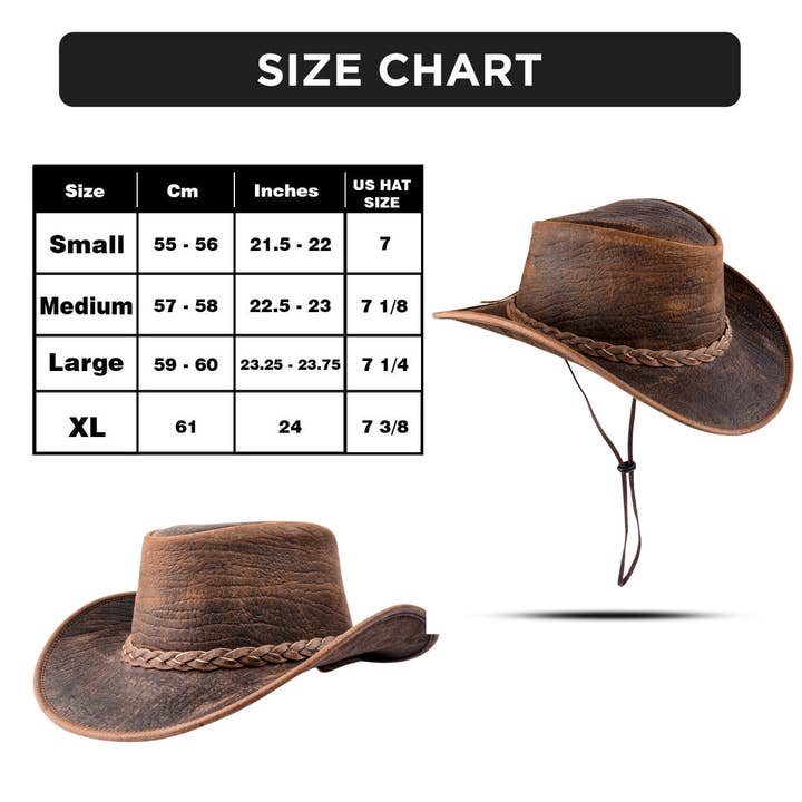 Hadzam - Wholesale Cowboy Hat - Unisex - Men's and Women's Brown Western Leather Outback Cowboy Hat