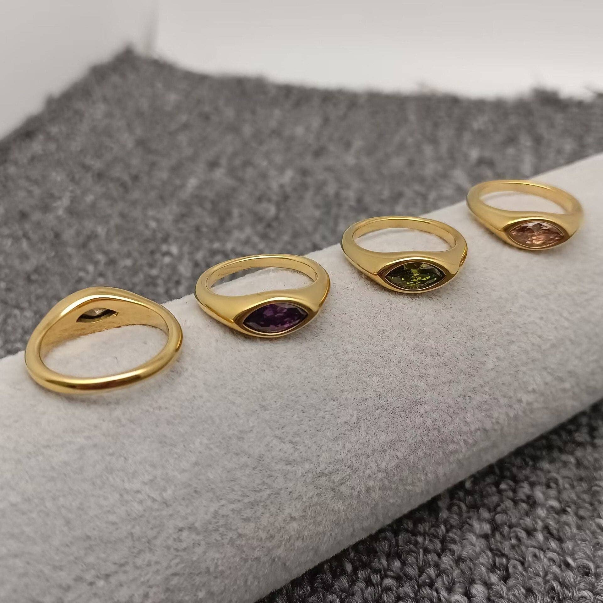 Mio Queena – wholesale Single stone/solitaire ring – FGS - Horse Eye Zircon 18K Gold Plated Stainless Steel Ring5