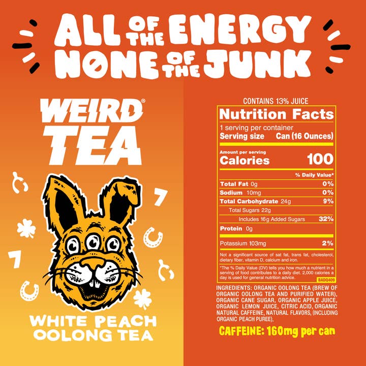 Weird Beverages - Wholesale Iced Tea - Organic White Peach Oolong Iced Tea 12pk of 16oz Cans5