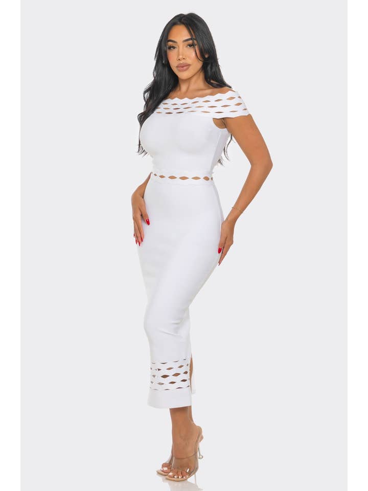 Athina Collection - Wholesale Dress - Women's - Off-Shoulder Cutout Midi Bandage Dress