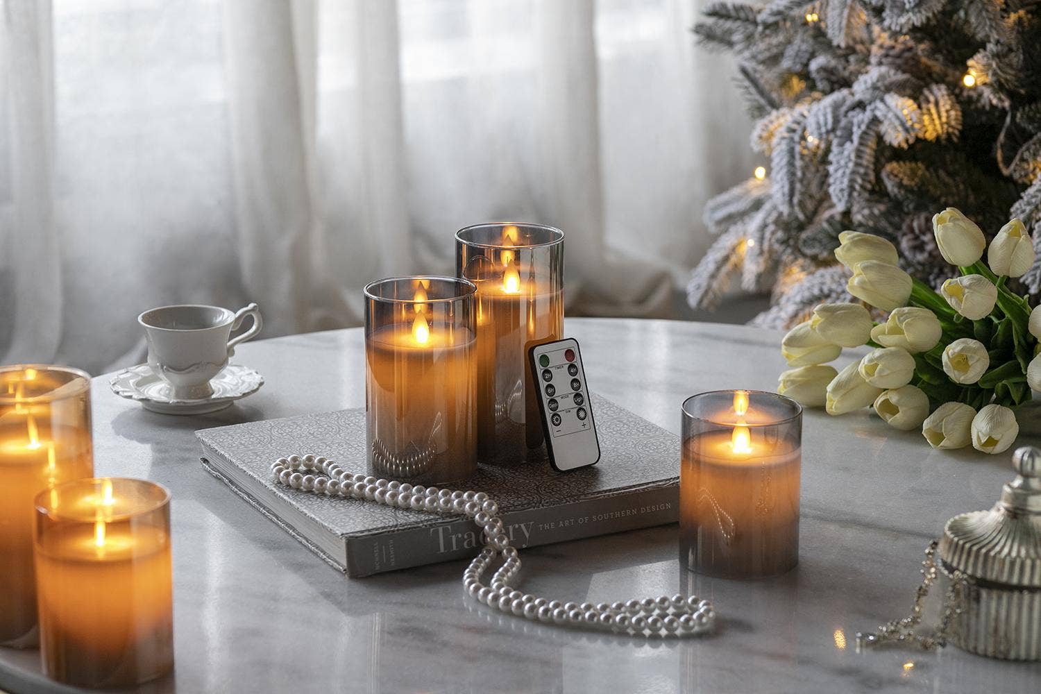 A&B Home Group Inc. – Engroshandel Flammeløst stearinlys – S/3 Realistiske flammeeffekt LED vokslys med fjernbetjening - Røgfarvet1