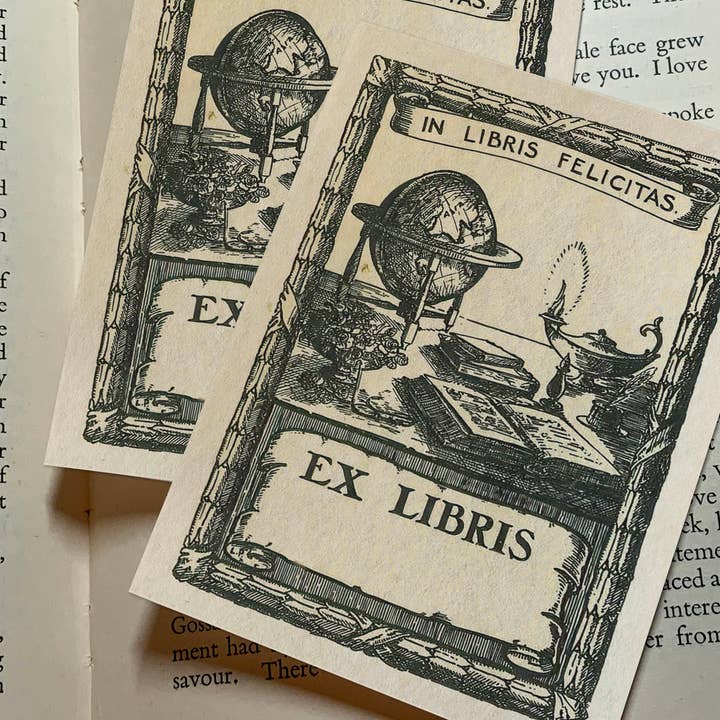 In Libris Felicitas, Gummed Paper Ex-Libris Bookplates for wholesale by Ebon et Noir LLC