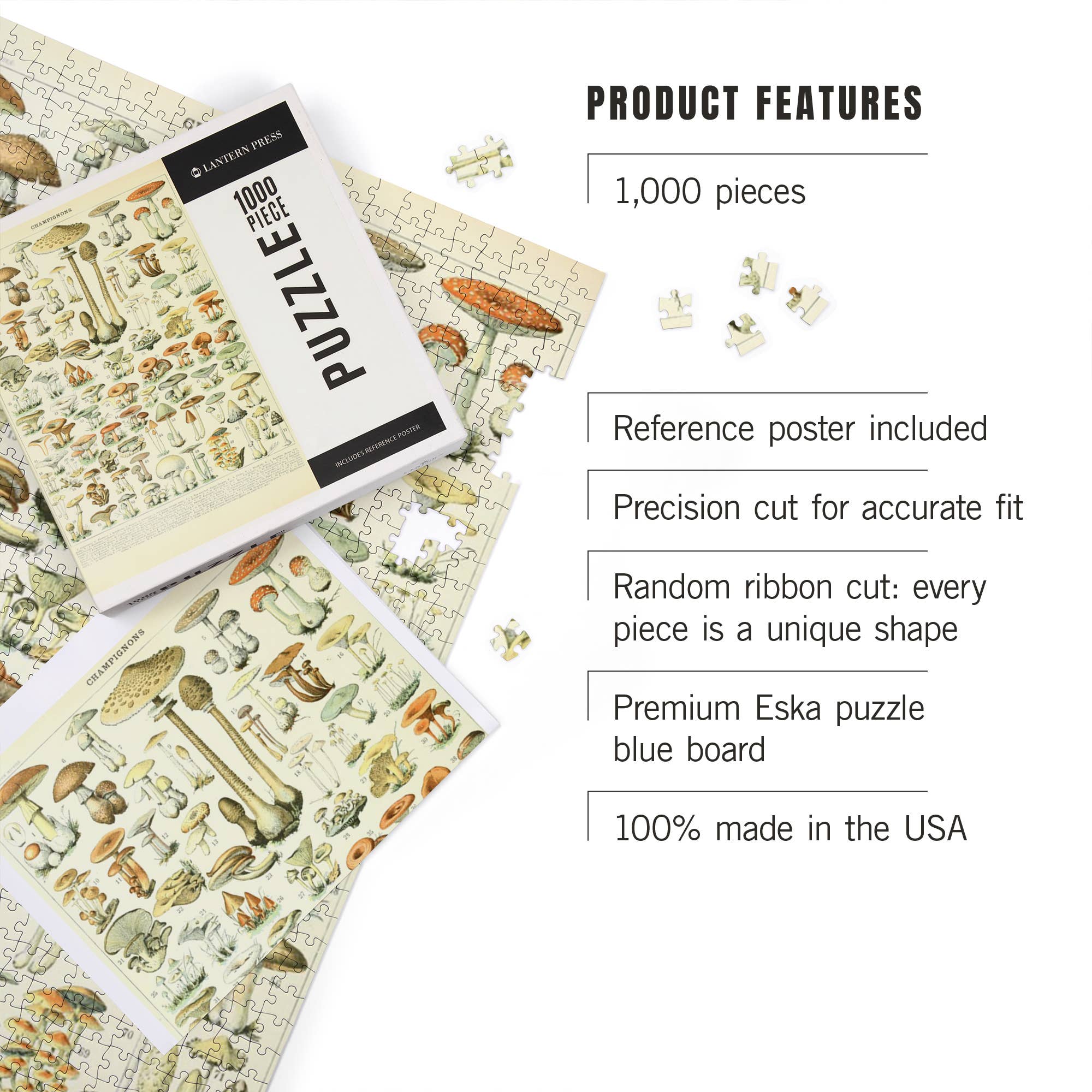 Lantern Press – wholesale Puzzle – Adult – 1000 PIECE PUZZLE Mushrooms, B, Vintage Bookplate2