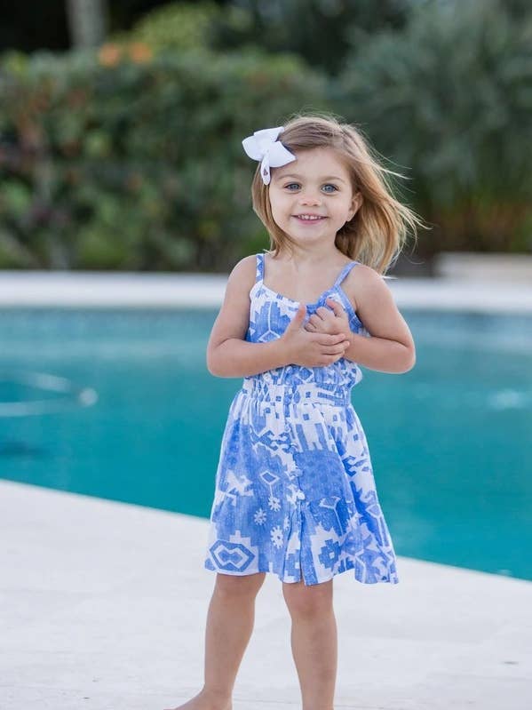 Kinder Lala Kleid - Immergrün Ikat für den Großhandel von Walker&Wade