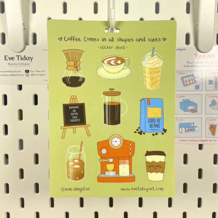 Tiday Art - Wholesale Sticker - Coffee Vinyl Sticker Sheet – 5x7 Café-Inspired Designs1