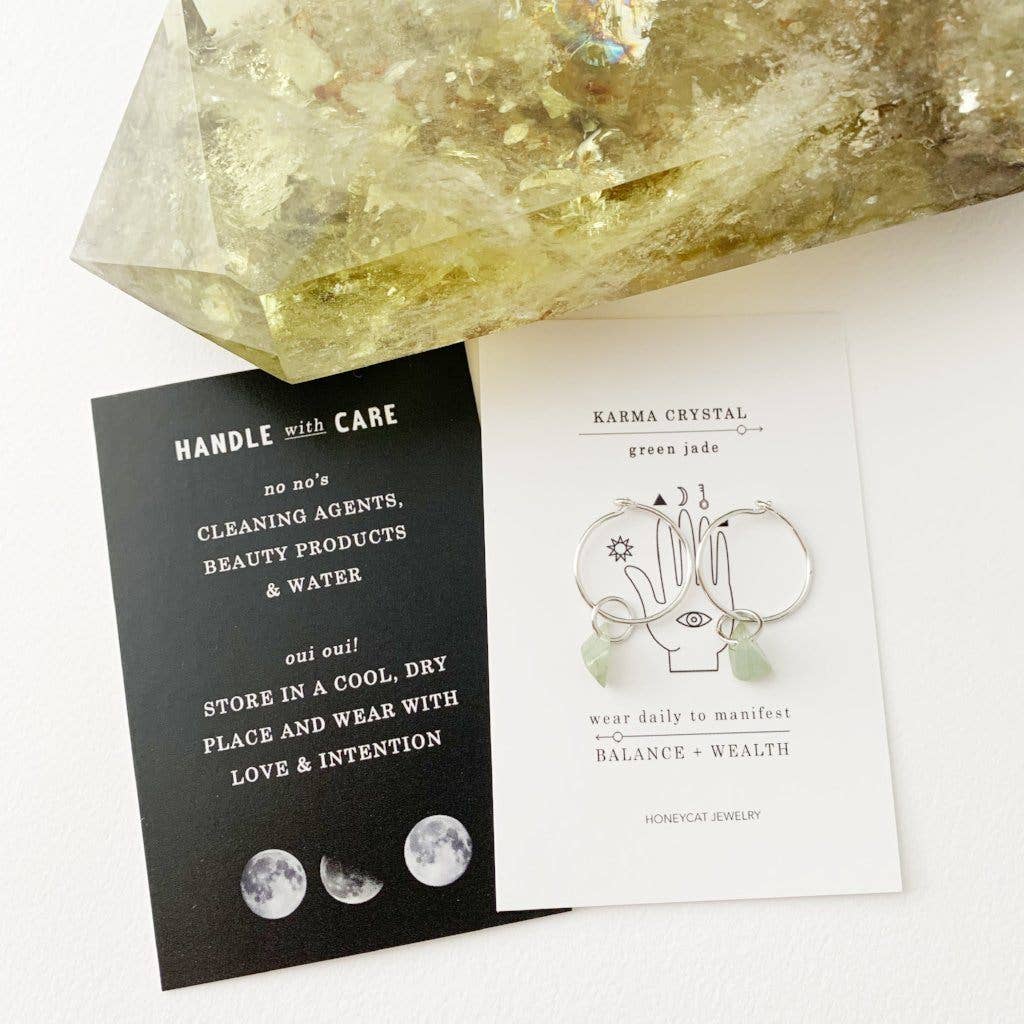 Honeycat Jewelry - Wholesale Dangle Earrings - Green Jade - Wishing Crystal Hoop Earrings10