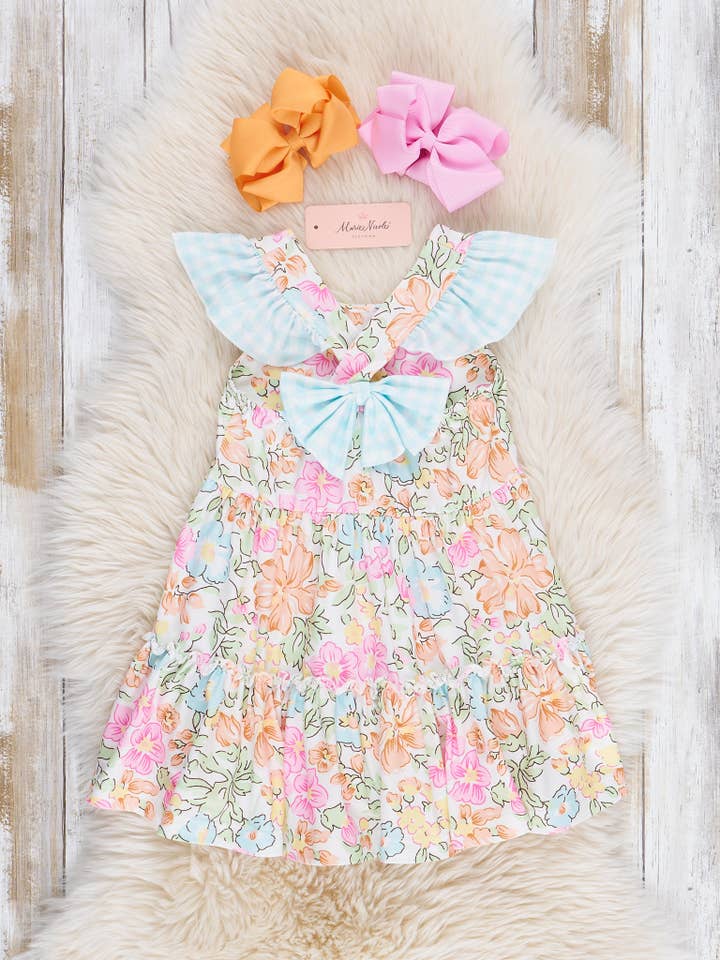 Marie Nicole Clothing - Wholesale Dress - Kids - Flutter Sleeve Tiered Ruffle Dress - Wildflower Doodles