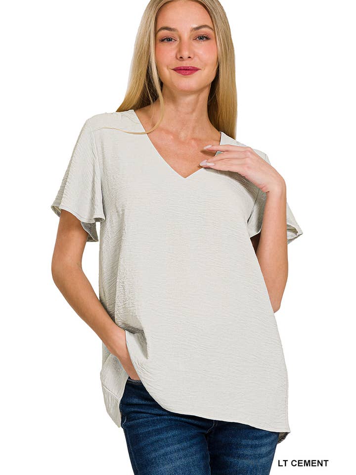 Vanilla Monkey - Wholesale Blouse - Women's - Woven Bubble Airflow Flutter Sleeve Top