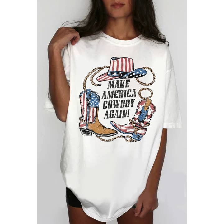 T-SHIRT COM GRAFISMO MINERAL DE GRANDES DIMENSÕES MAKE AMERICA COWBOY por atacado de HRTandLUV