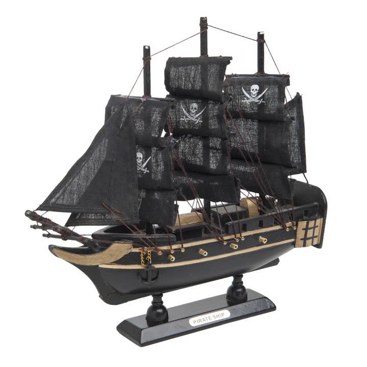Beachcombers - Wholesale Decorative Tabletop Object - Small Black Pirate Ship Decorative Figurine