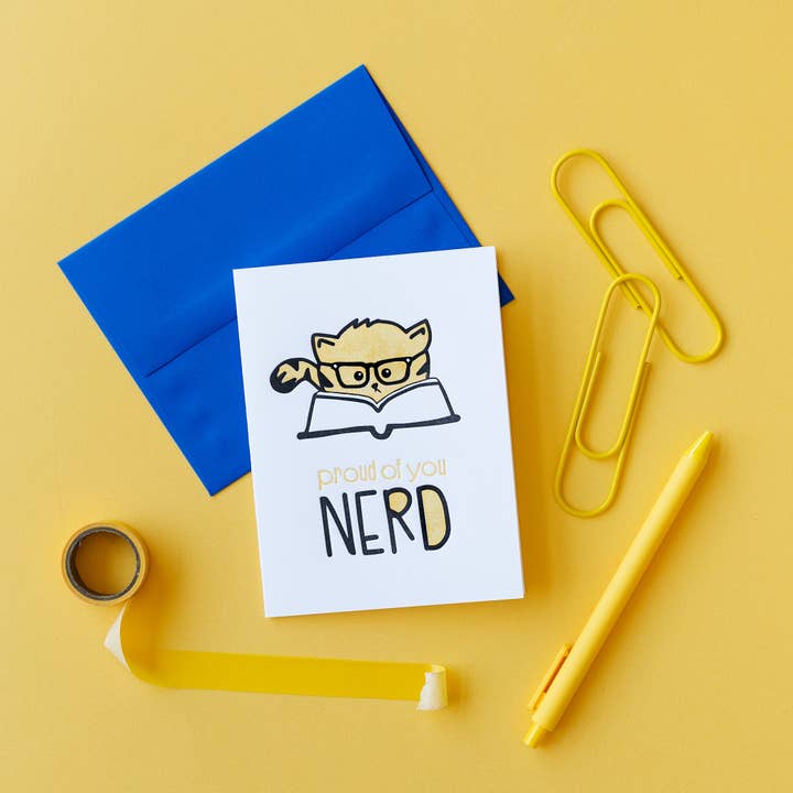Kiss and Punch - Wholesale Graduation Card - Cat Nerd Graduation Letterpress Card1