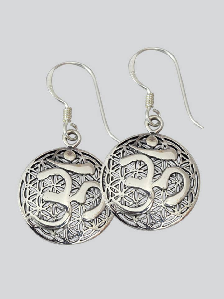 OM Sterling Silver Earrings (ER-187) for wholesale by Kathmandu Imports