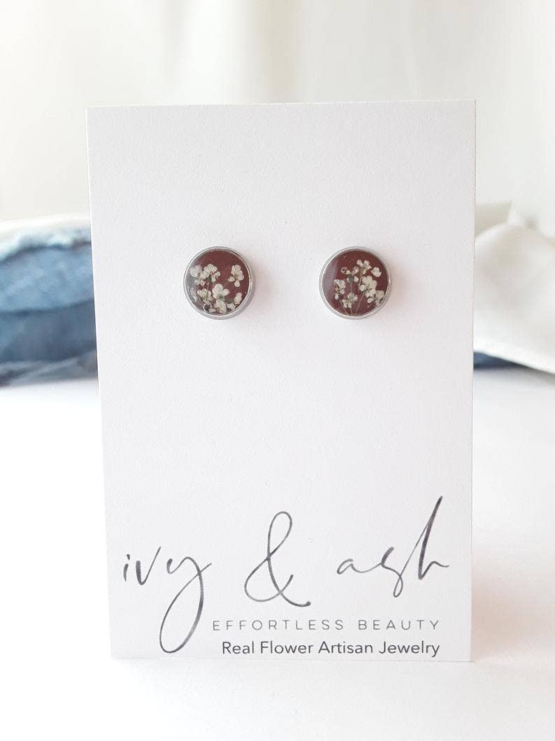 Ivy & Ash Boutique - Wholesale Stud/Post Earrings - Earth Tone Collection, Real Flower Studs4