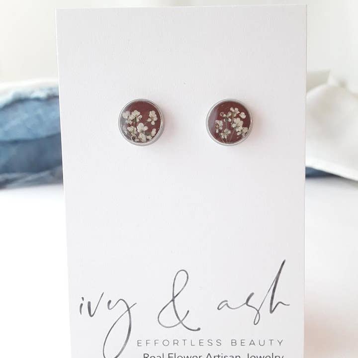 Ivy & Ash Boutique - Wholesale Stud/Post Earrings - Earth Tone Collection, Real Flower Studs4