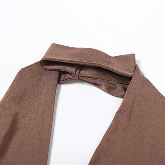 Brown Sexy Lace-Up Halterneck Cut-Out Vest Shorts Set for wholesale on Faire5