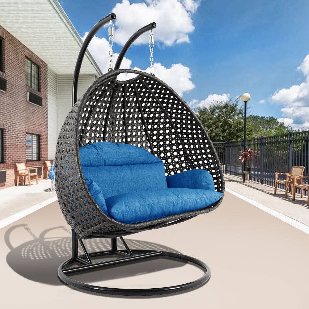 LeisureMod - Wholesale Egg Chair - Modern Charcoal Wicker Hanging Double Seater Egg Swing Chair122