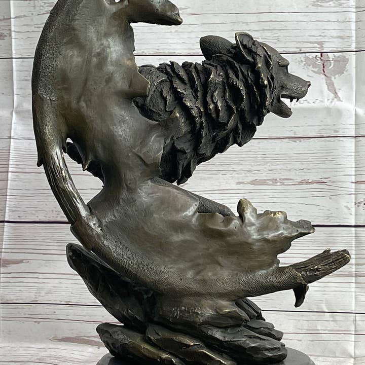 Bronzhaus – wholesale Skulptur – Abstrakt surrealistiska varg skulptur staty brons metall på marmor bas signerad konst4